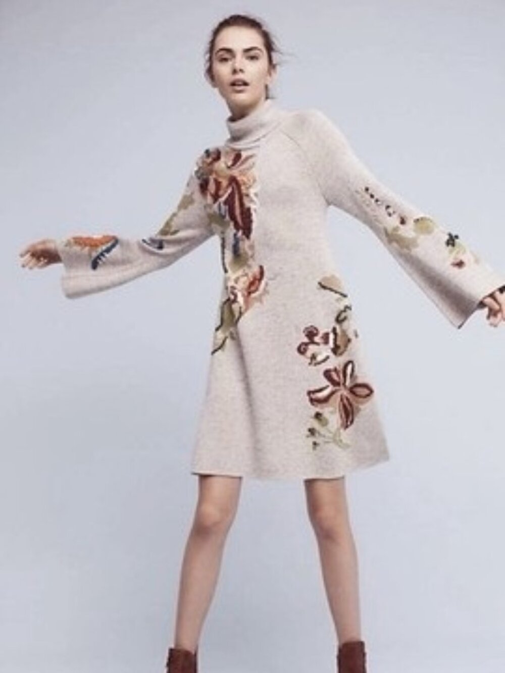 Knitted & Knotted Anthropologie NWT Embroidered Petals Swing Sweater Dress-M